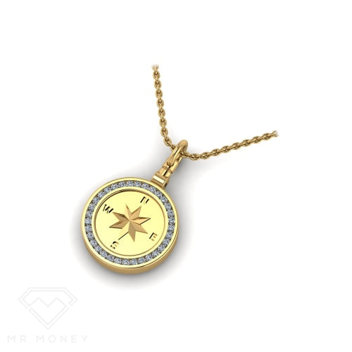 9Ct Gold Compass Pendant With Diamonds