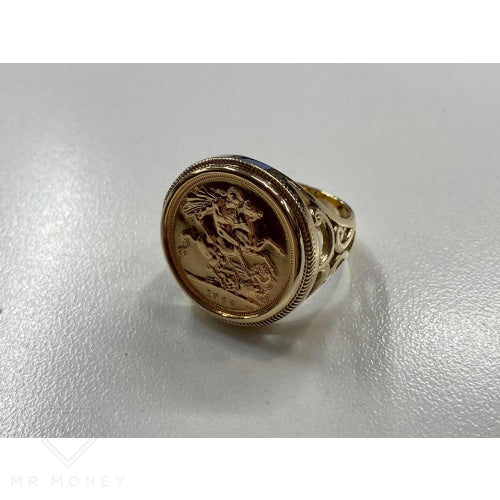 9Ct Gold Filigree Half Sovereign Ring Rings