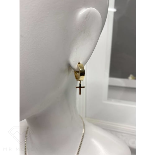 9Ct Gold Huggie Cross Earrings