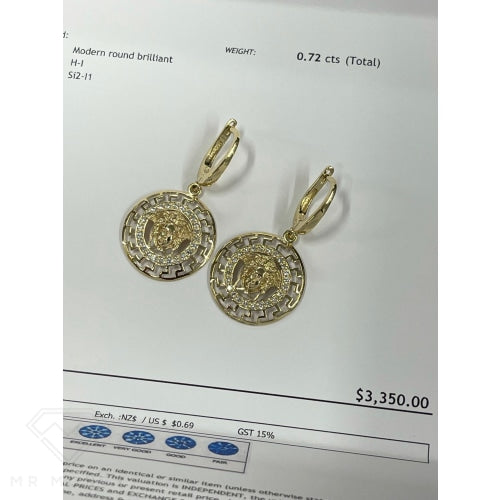 9Ct Gold Medusa Diamond Drop Earrings .72Ct