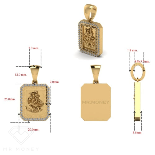 9Ct Gold Saint Christopher Pendant Diamond .65Ct Charms & Pendants
