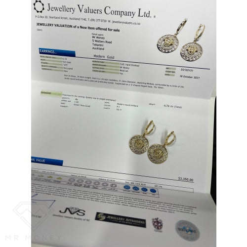 9Ct Gold Medusa Diamond Drop Earrings .72Ct