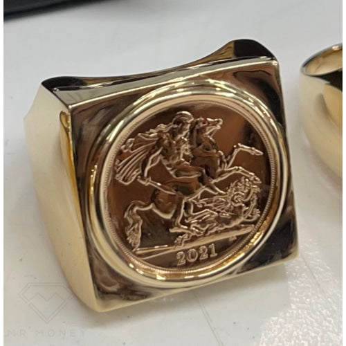Square Mount Half Sovereign Gold Ring Rings