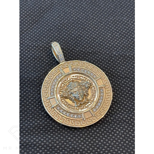 Medusa Diamond Pendant With Greek Key Boarder