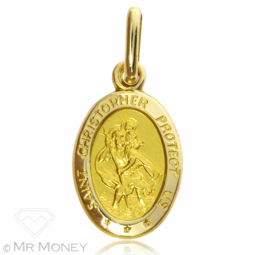 9Ct Gold 28Mm St Christopher Oval Pendant Charms & Pendants