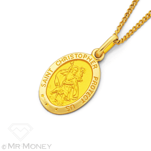 9Ct Gold 12Mm St Christopher Oval Pendant Charms & Pendants