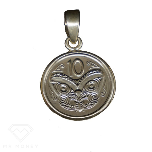 Sterling Silver Nz Taniwha 10C Coin Pendant + Chain Combo Charms & Pendants