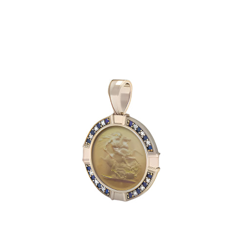9Ct Rose Gold Half Sovereign Diamond & Sapphire Pendant Charms Pendants