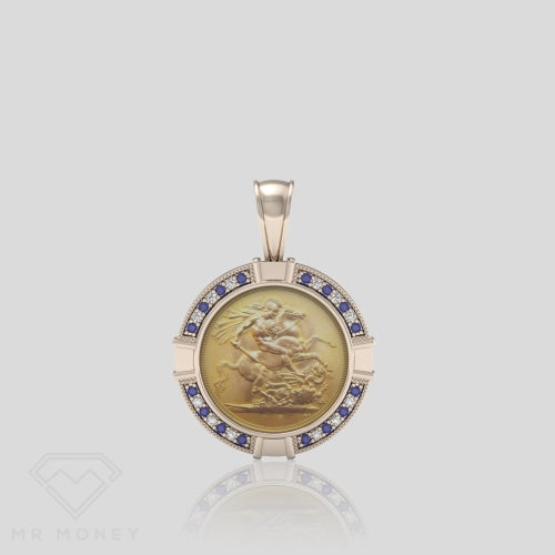 9Ct Rose Gold Half Sovereign Diamond & Sapphire Pendant Charms Pendants