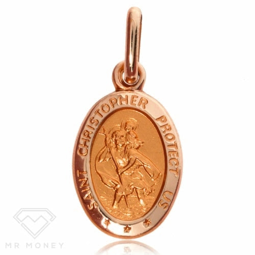 9Ct Gold 20Mm St Christopher Oval Pendant Rose Charms & Pendants