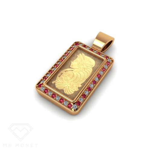 Fortuna Gold Ruby Bar Pendant Rose Charms & Pendants