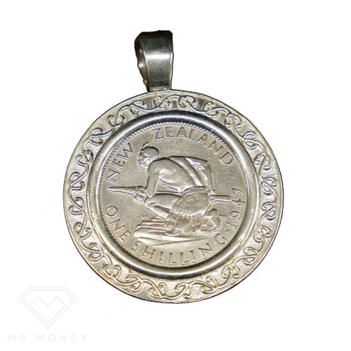 Sterling Silver Maori Border Nz One Shilling Coin Pendant + Chain Combo Charms & Pendants