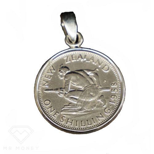 Sterling Silver Plain Nz One Shilling Coin Pendant + Chain