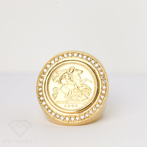 9Ct Half Sovereign Gold Ring With Diamonds Rings