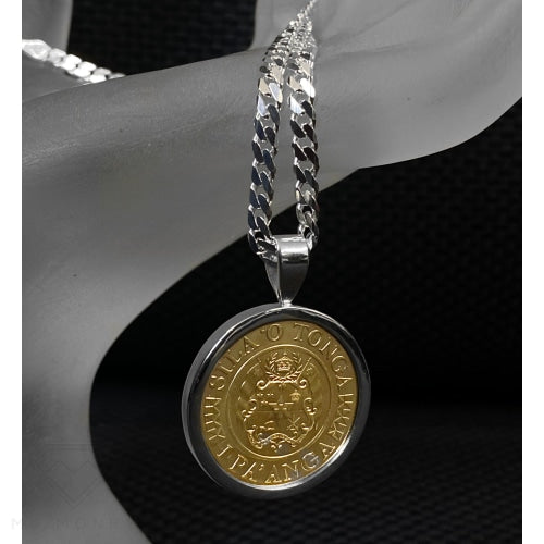 Sterling Silver Tongan Shield Coin Pendant + Chain Combo Charms & Pendants