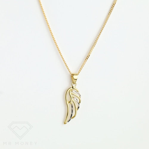 9Ct White And Yellow Gold Wing Pendant + Chain Charms & Pendants